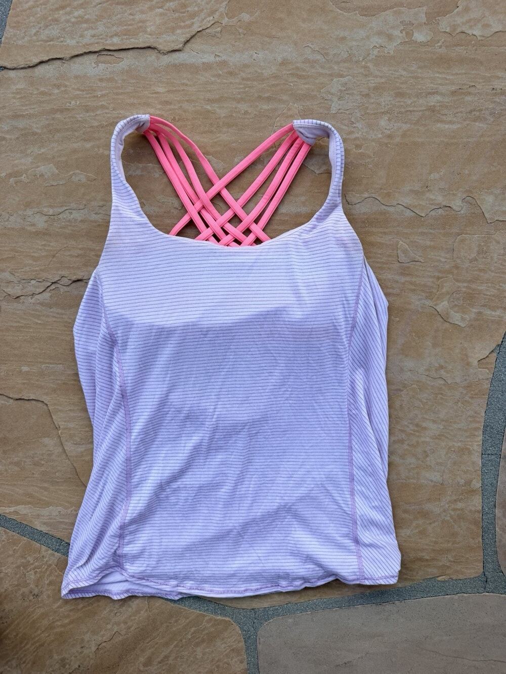 Lululemon To Be Wild Purple Stripe Tank/Peach Wavy Stripe Built In Bra Top 6